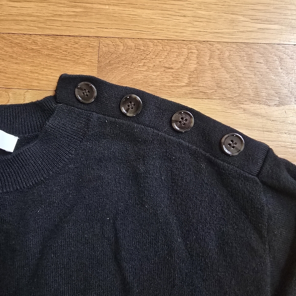 LOFT Button Shoulder Crew Neck Sweater | Black | Medium - Picture 2 of 7